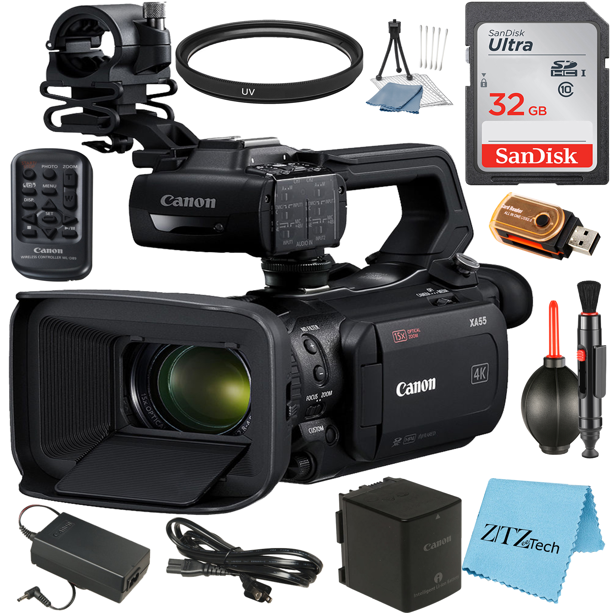 Canon XA55 UHD 4K30 Video Camcorder with Dual-Pixel Autofocus + 32GB SanDisk Card + UV Fliter + ZeeTech Accessory