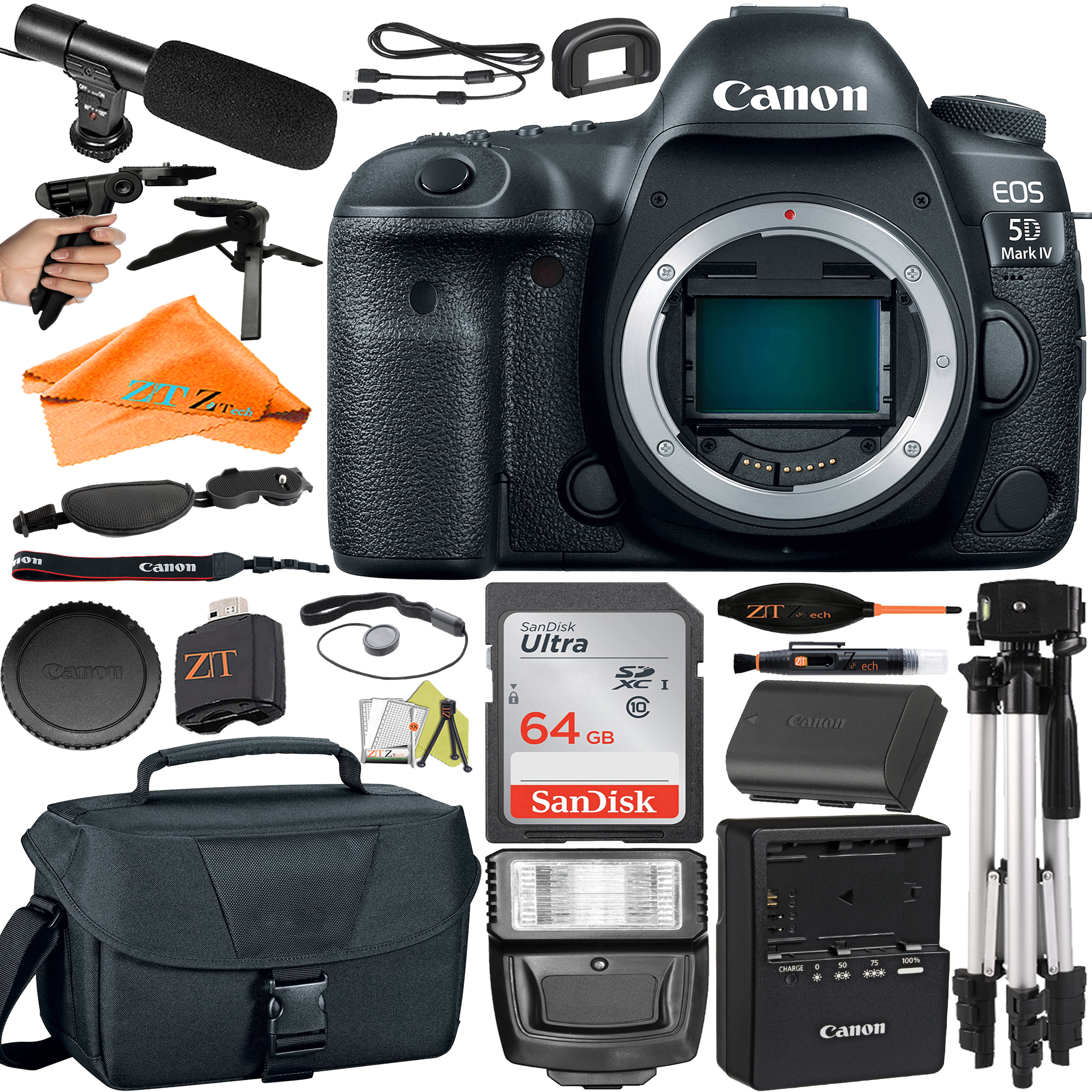 Canon EOS 5D Mark IV DSLR Camera (Body Only) with SanDisk 64GB + Microphone + Case + ZeeTech Accessory Bundle