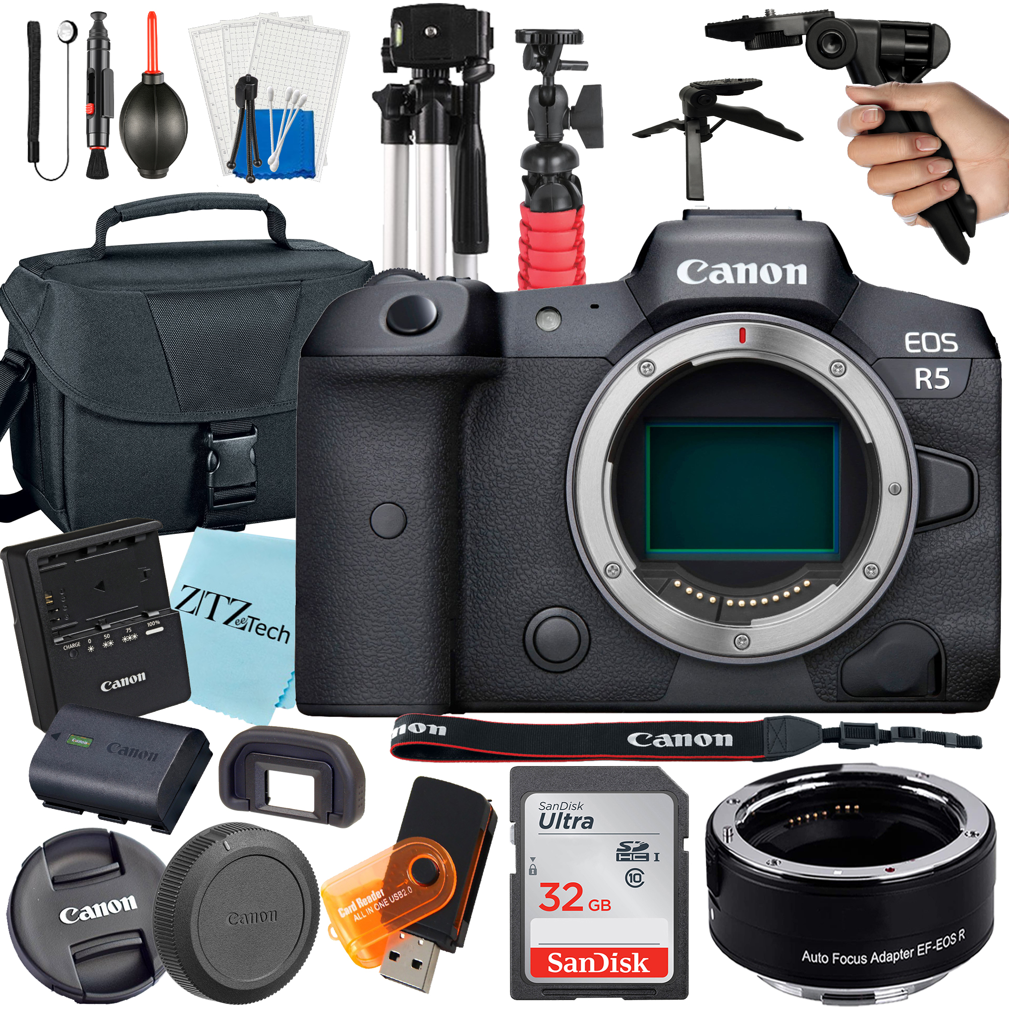 Canon EOS R5 Mirrorless Digital Camera (Body Only) with EF Mount Adapter + 32GB SanDisk + Case + ZeeTech Accessory