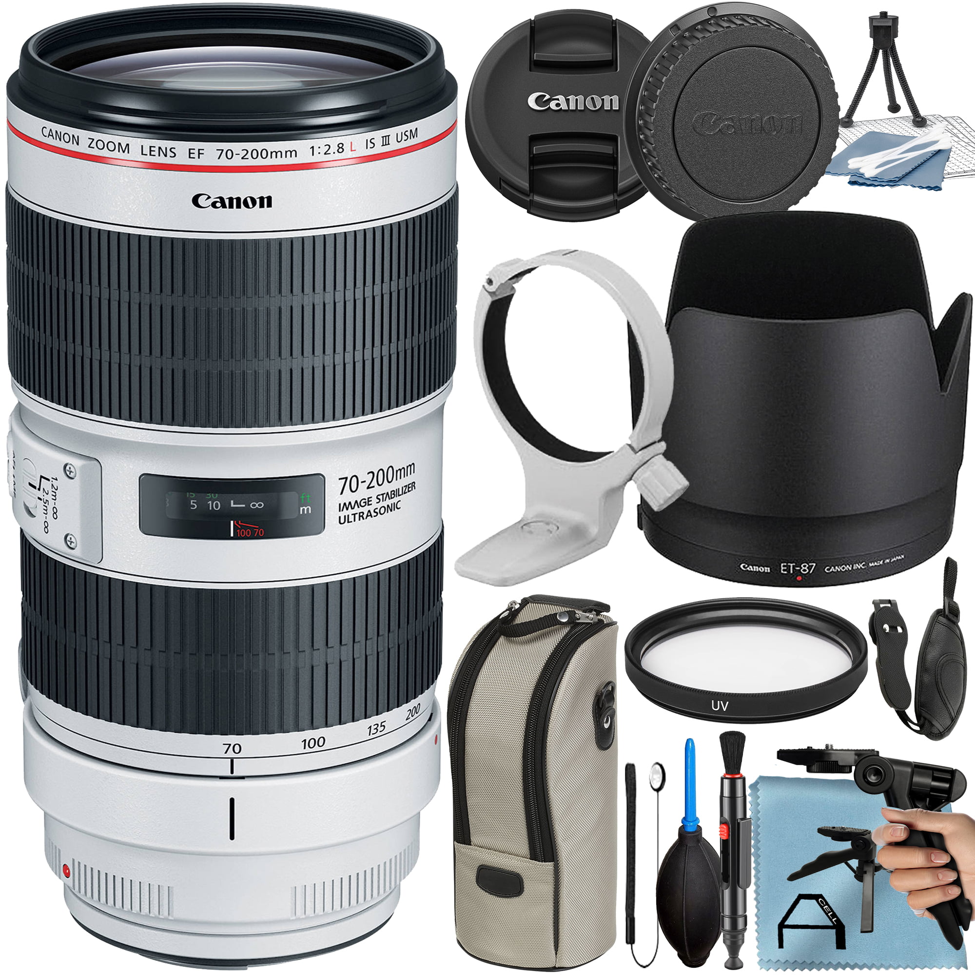 Canon EF 70-200mm f/2.8L IS III USM Lens with Tripod + UV Filter + A-Cell Accessory Bundle