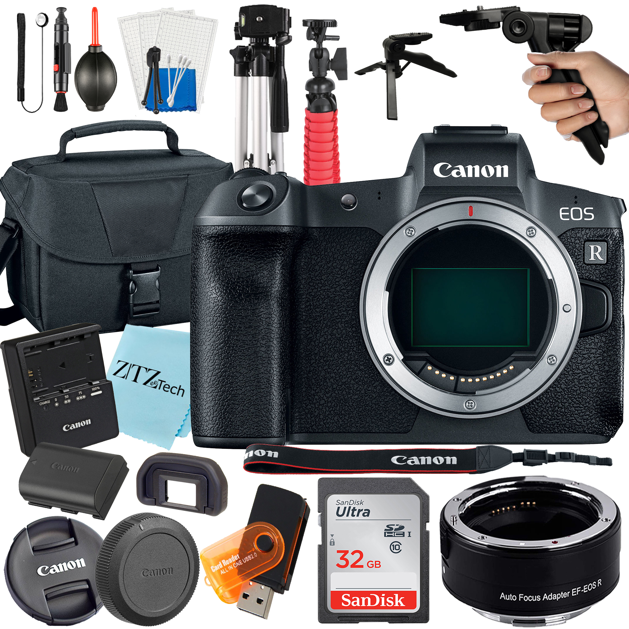 Canon EOS R Mirrorless Digital Camera (Body Only) with EF Mount Adapter + 32GB SanDisk + Case + ZeeTech Accessory