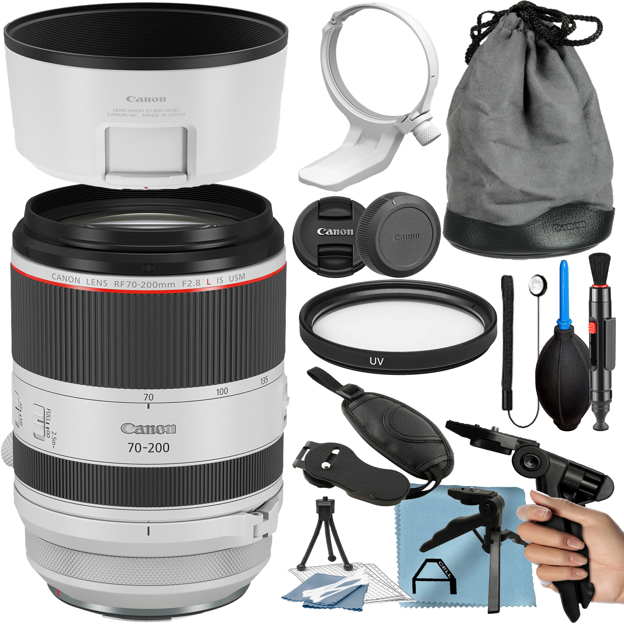 Canon RF 70-200mm F/2.8 L IS USM Telephoto Zoom Lens with Tripod + UV Filter + A-Cell Accessory Bundle