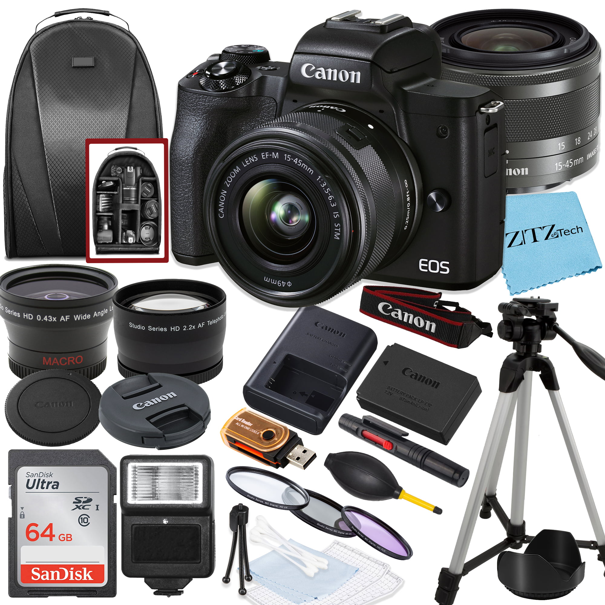 Canon EOS M50 Mark II Mirrorless Digital Camera with 15-45mm Lens - Bundle