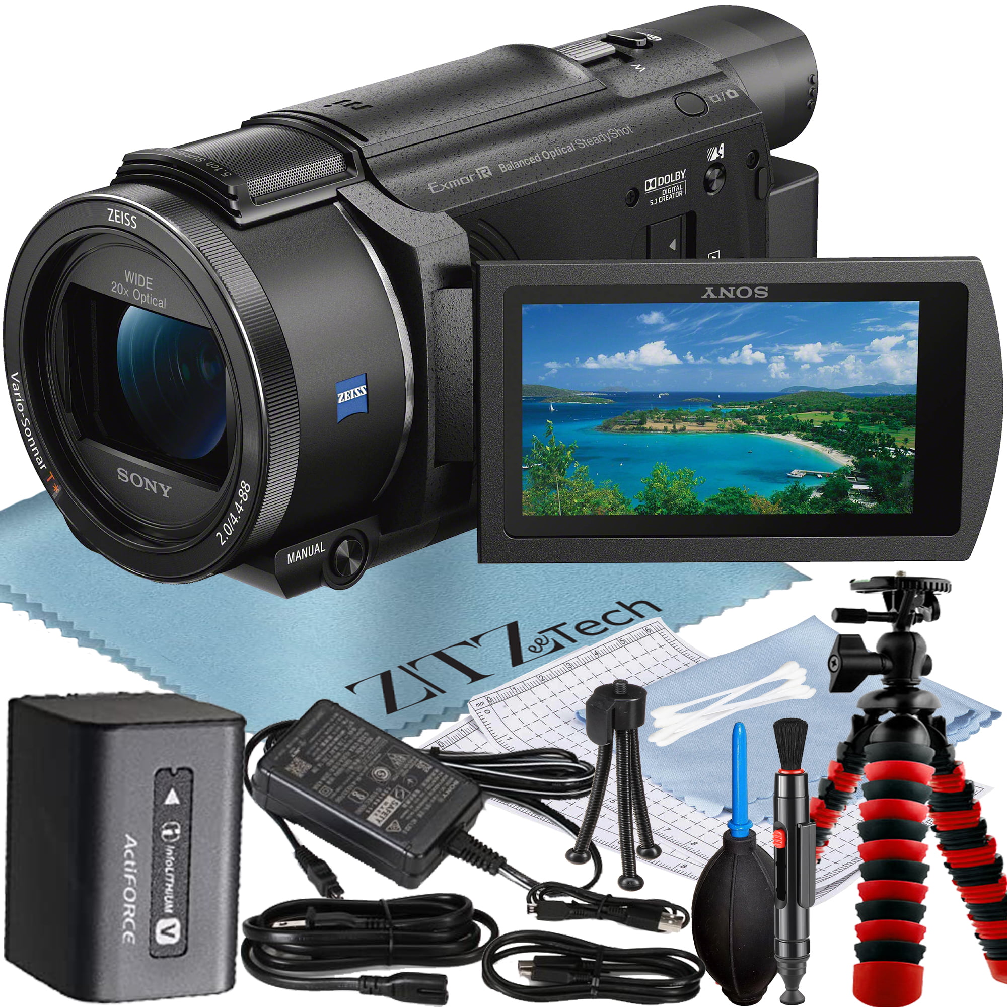 Sony FDR-AX53 4K Ultra HD Handycam Camcorder with Tripod + Cleaning Kit + ZeeTech Accessory Bundle