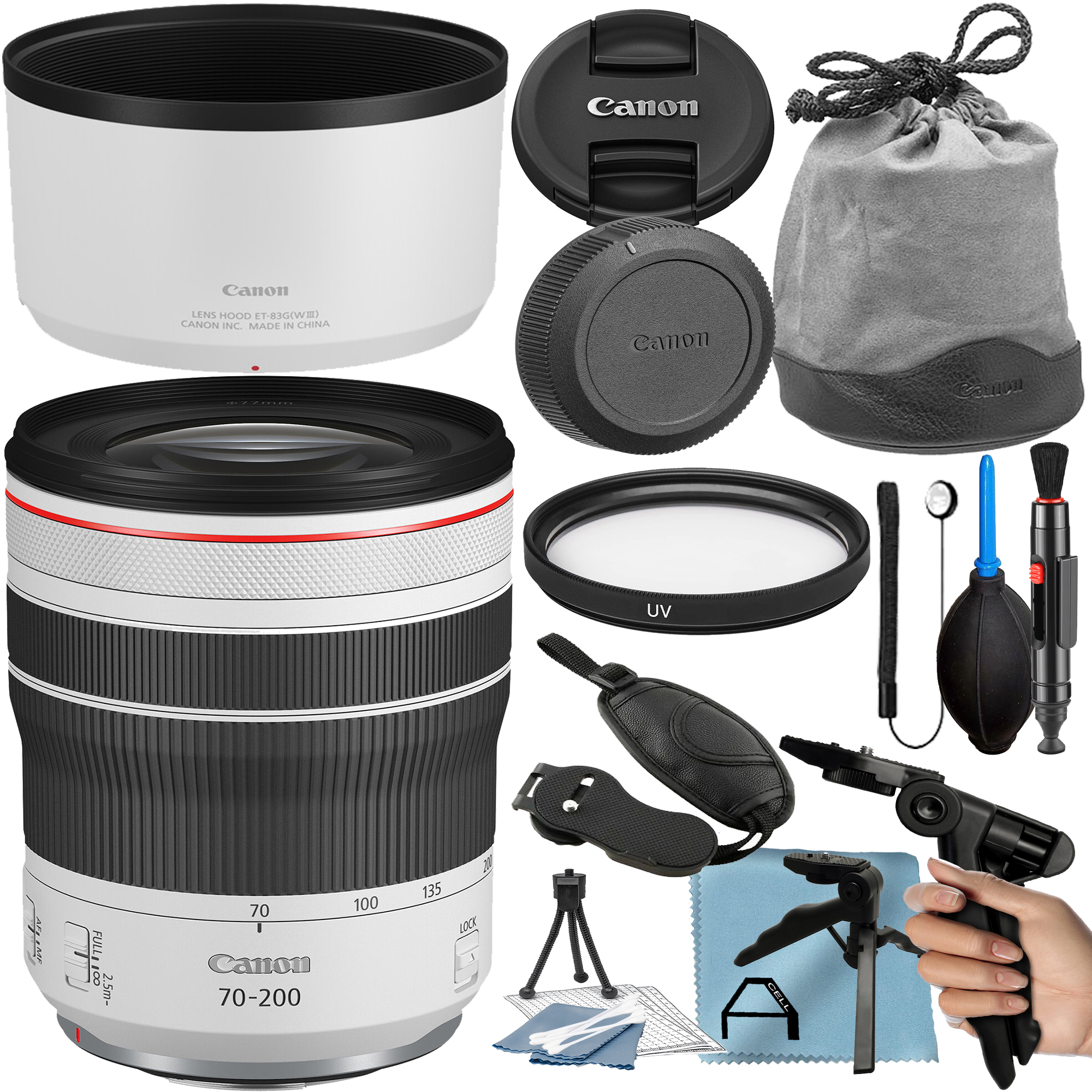 Canon RF 70-200mm F/4L IS USM Telephoto Zoom Lens with Tripod + UV Filter + A-Cell Accessory Bundle
