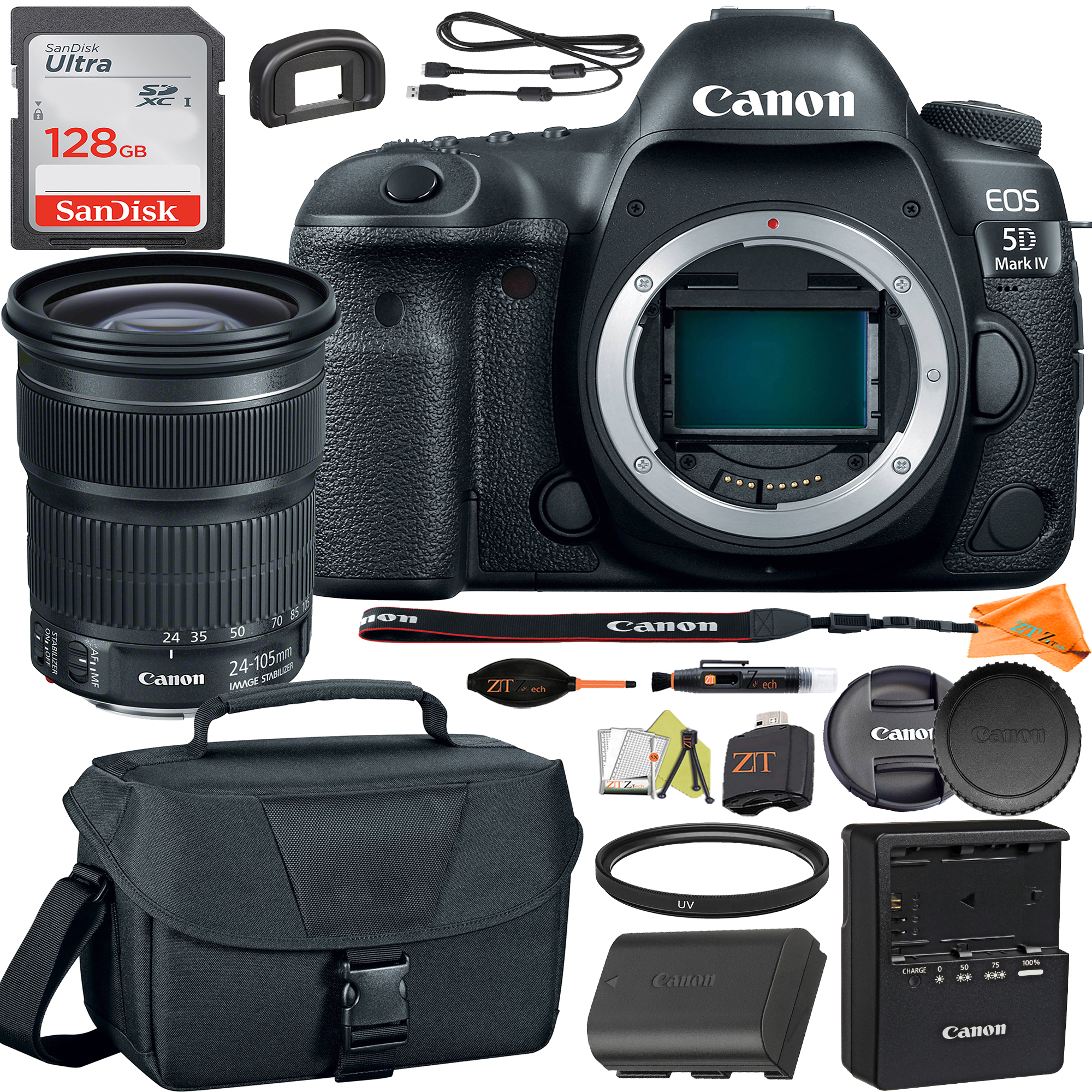 Canon EOS 5D Mark IV DSLR Camera with 24-105mm Lens + SanDisk 128GB Card + Case + ZeeTech Accessory Bundle