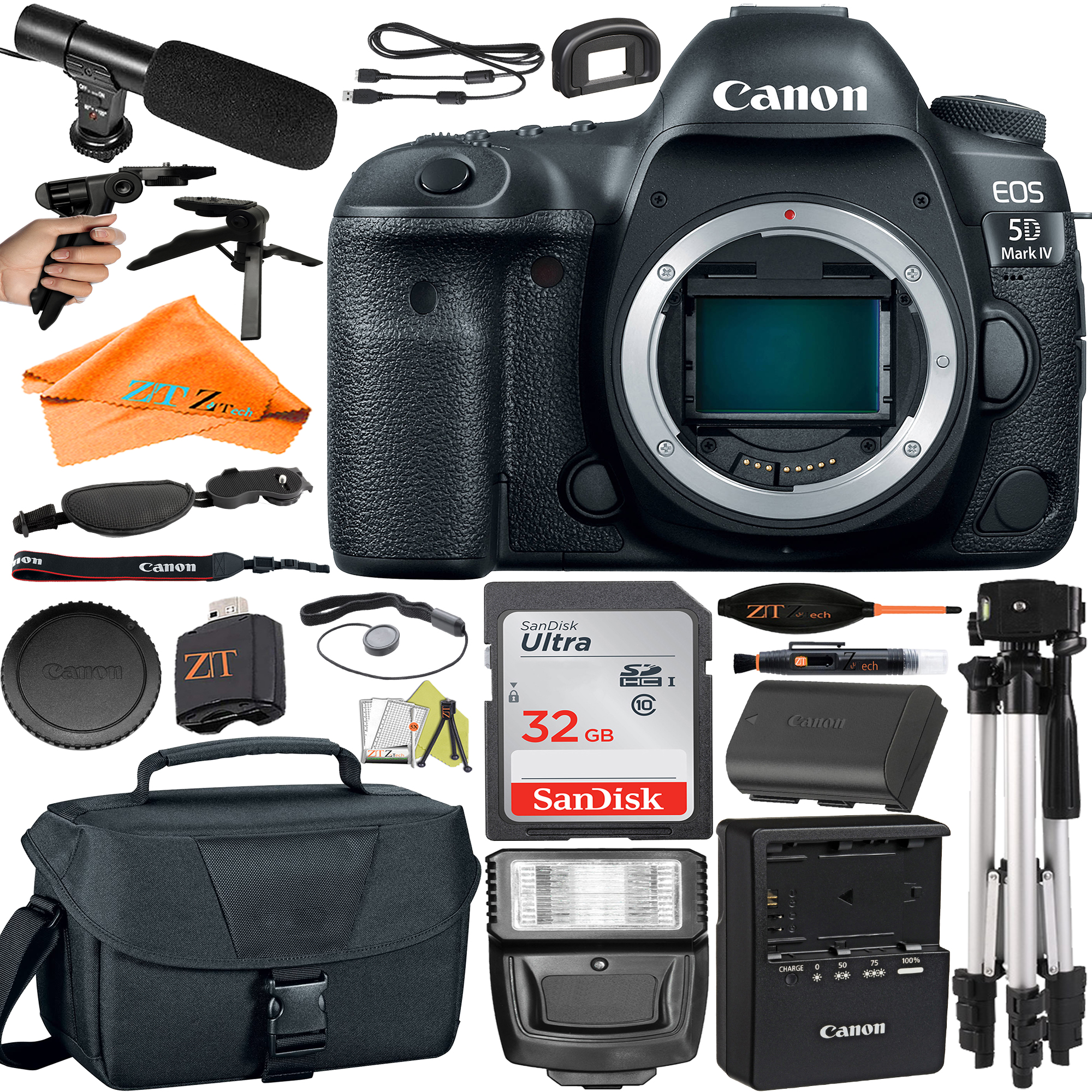 Canon EOS 5D Mark IV DSLR Camera (Body Only) with SanDisk 32GB + Microphone + Case + ZeeTech Accessory Bundle