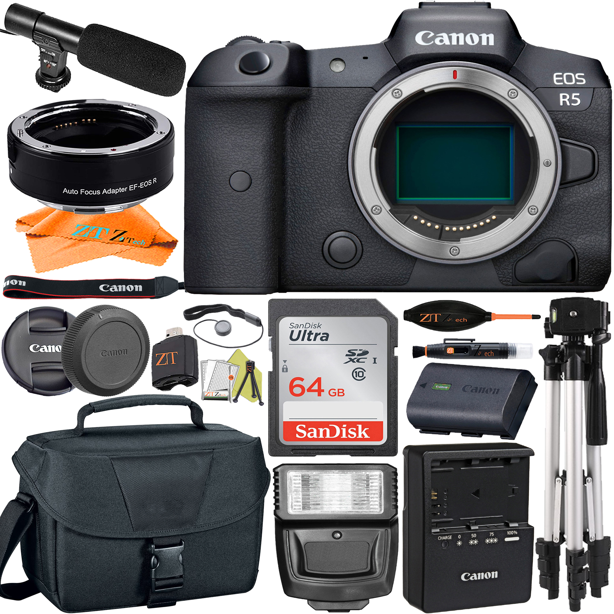 Canon EOS R5 Mirrorless Digital Camera (Body Only) with Mount Adapter + SanDisk 64GB + Case + ZeeTech Accessory Bundle